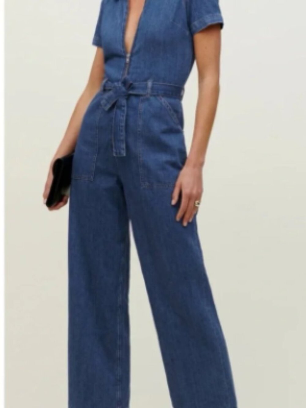 Denim Zip-Front Midi Dress with Tie Belt - Blue CASSIDY